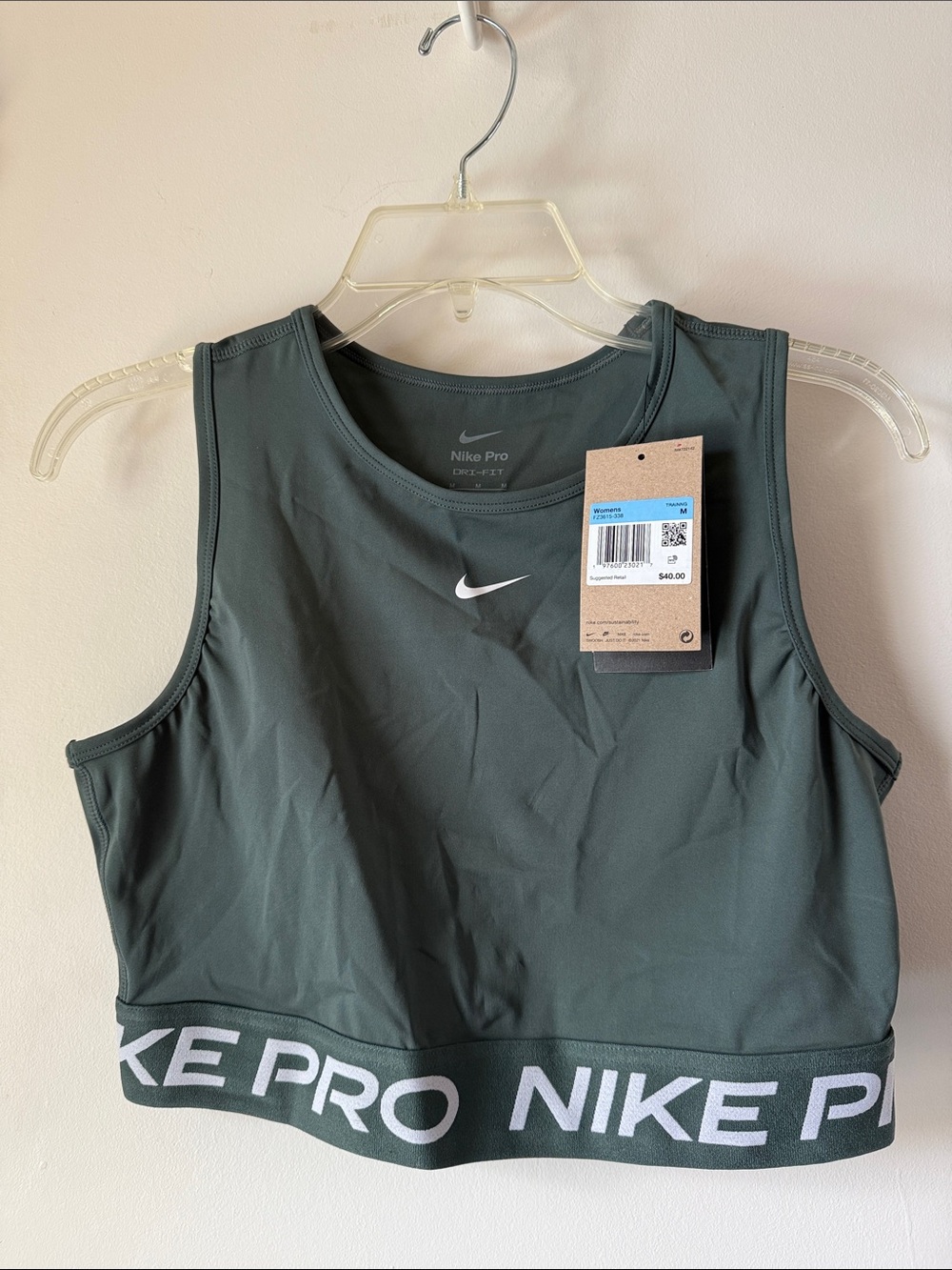 Nike Pro Women's Cropped Sports Bra - Vintage Green